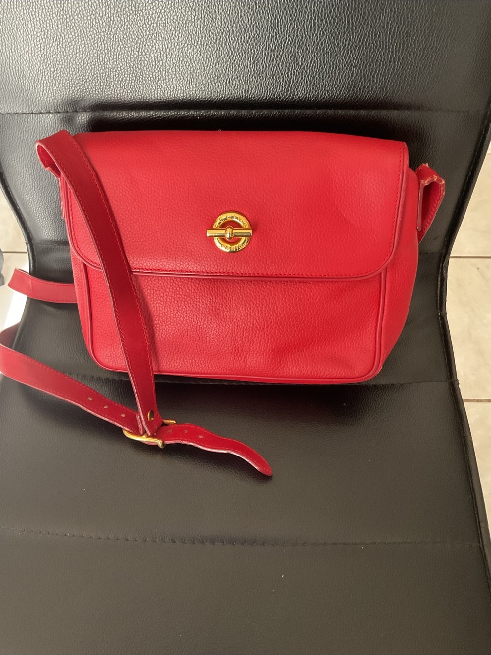 Celine Red Leather Crossbody with Gold Turn-Lock